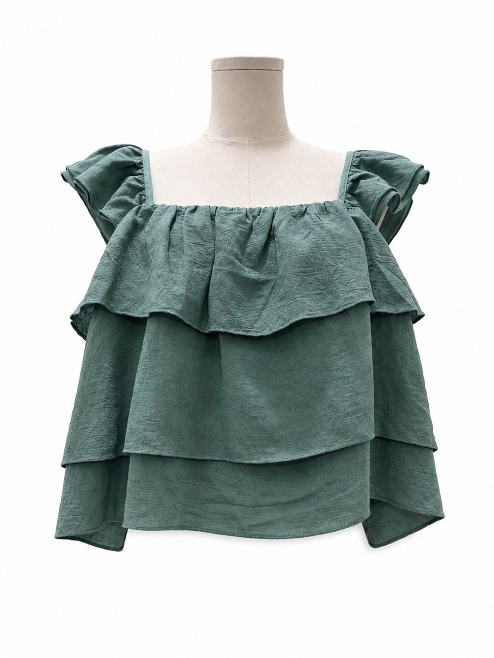 Listicle Sage Green Tiered Ruffle Crop Top Tank Large